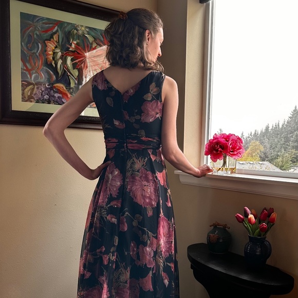 Maxi Dress w Circular Skirt in Floral Chiffon c1970s Randy Collection Original - Picture 6 of 16